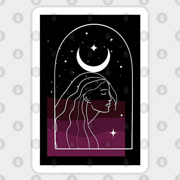 Magenta Boho Desert Landscape & Celestial Woman Sticker by Mia Delilah